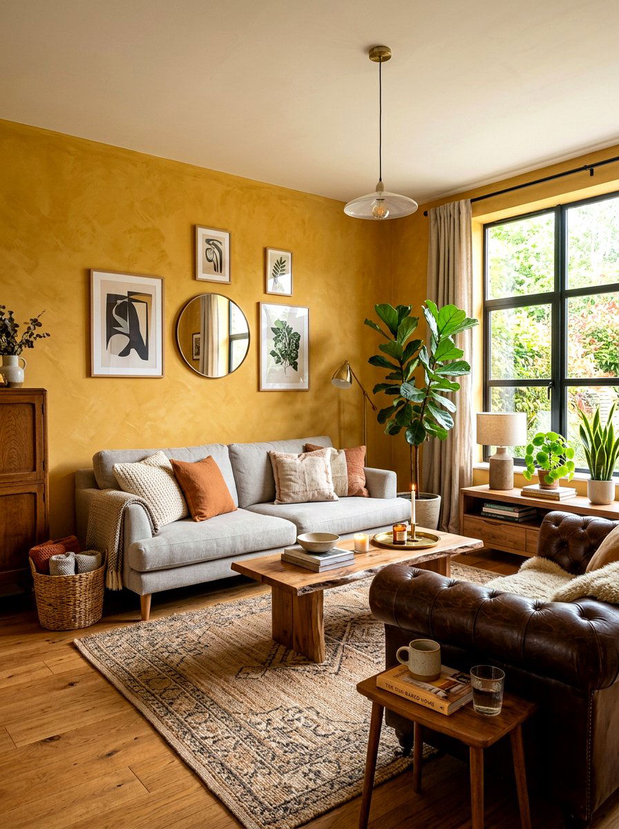 Ocher yellow wall living room - 30 Tuscan revival living room ideas