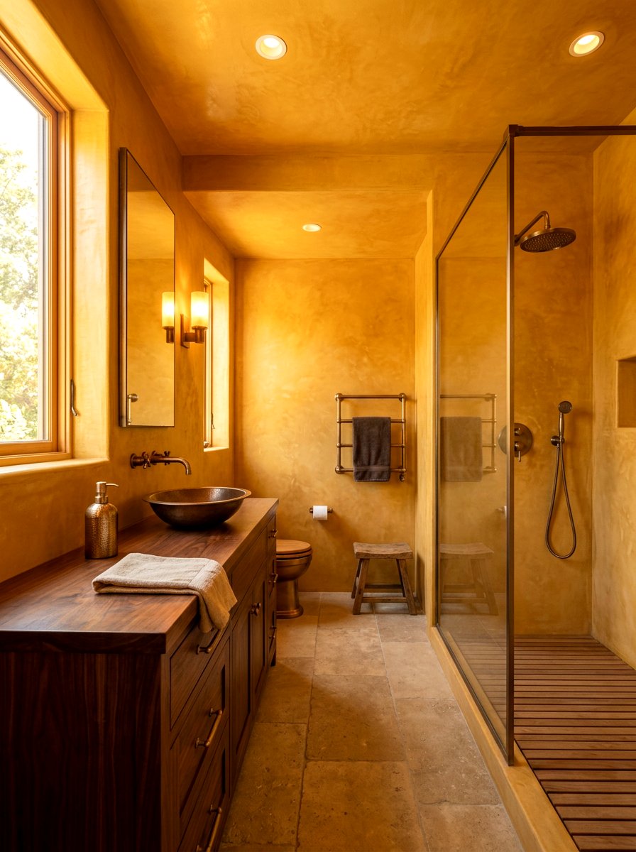 Ochre Tadelakt Surface - 30 tadelakt bathroom ideas
