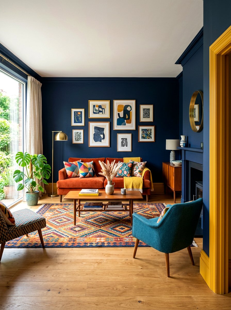 Ochre Yellow Skirting Board Living Room - 30 contrast trim wall ideas