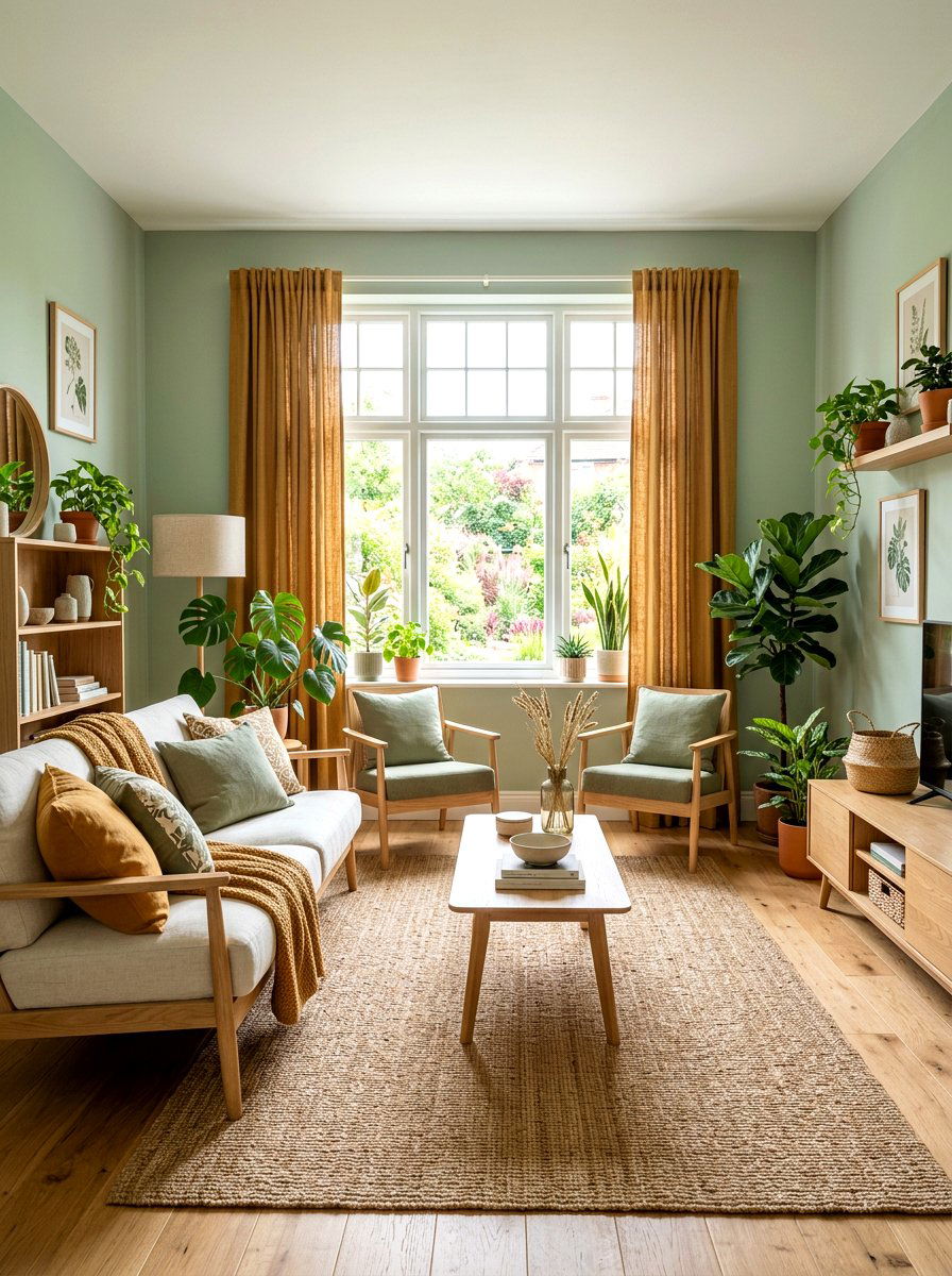 Ochre and sage green - 30 ochre living room ideas