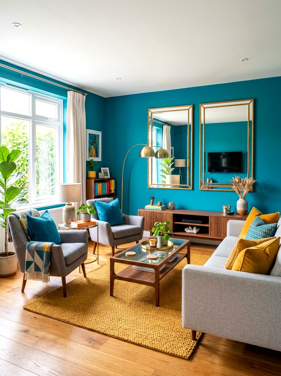 Ochre and teal living room - 30 ochre living room ideas