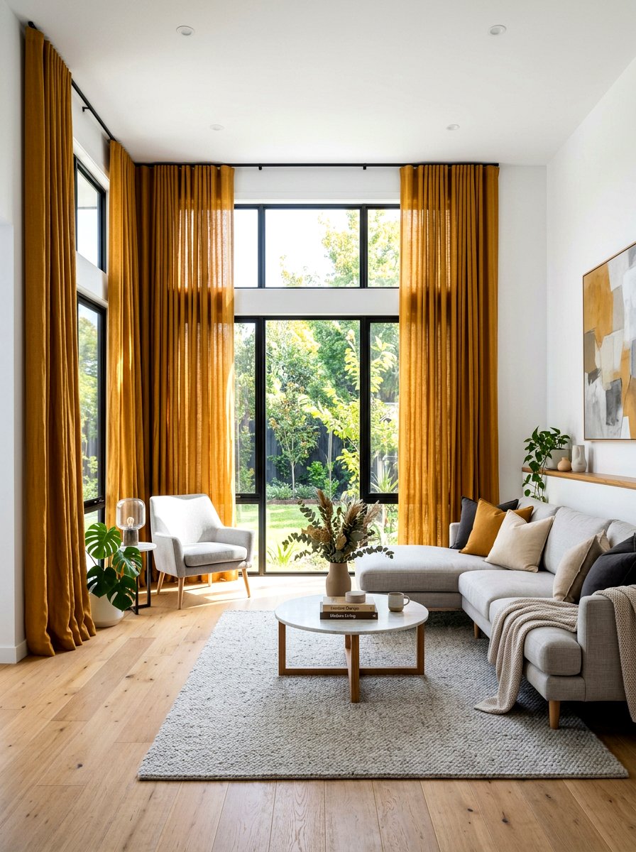 Ochre curtains living room - 30 ochre living room ideas