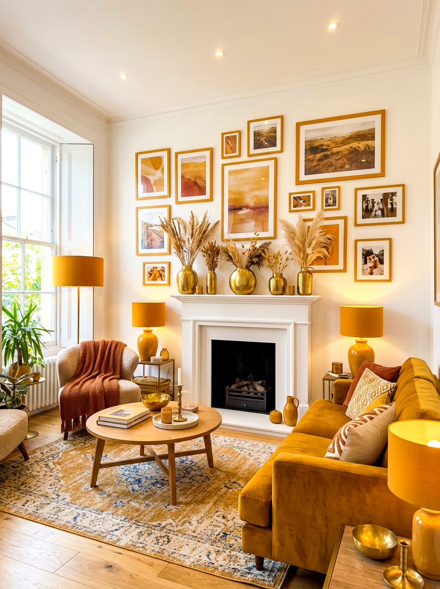 Ochre lighting and accessories - 30 ochre living room ideas