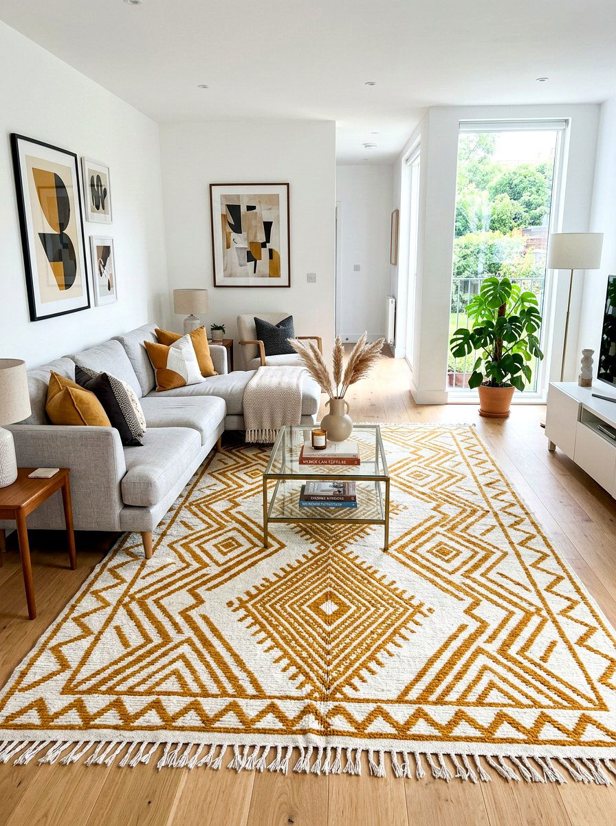 Ochre rug decor - 30 ochre living room ideas