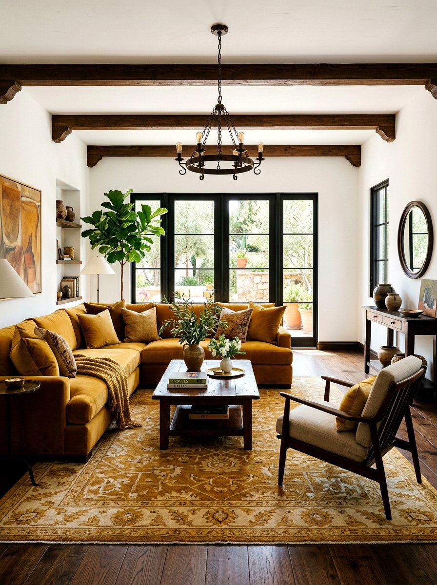 Ochre yellow accent lounge - 30 warm Mediterranean lounge ideas