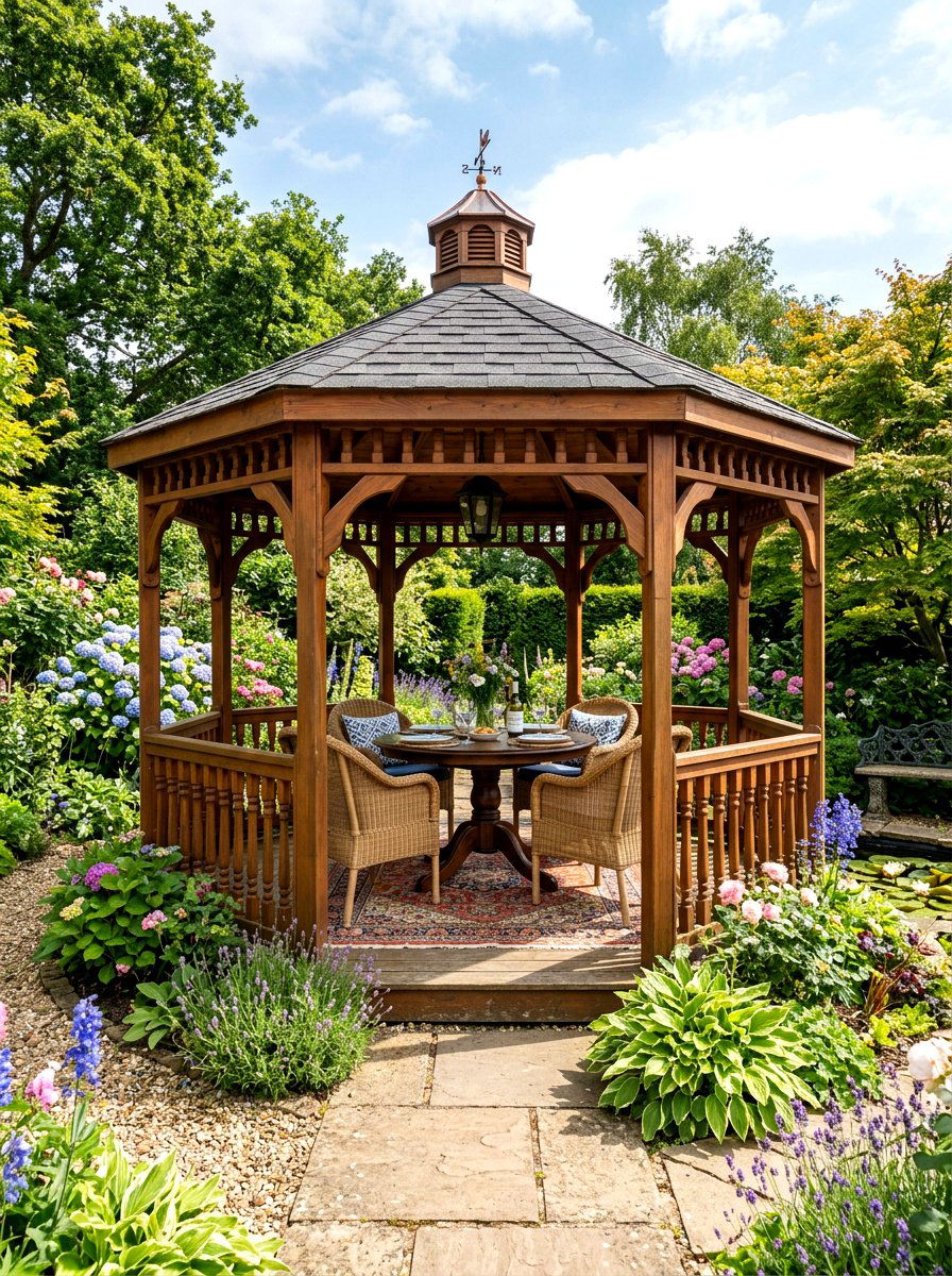 Octagonal Wood Gazebo Dining - 30 gazebo dining area ideas