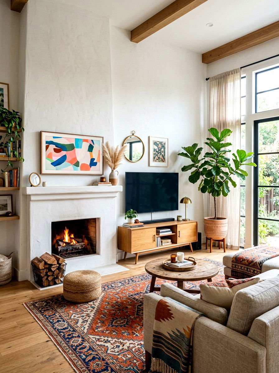Off Center Fireplace With Mounted TV - 30 fireplace and TV layout ideas