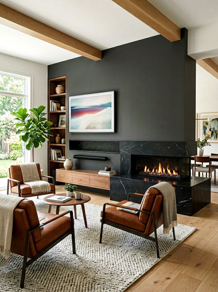 Off center fireplace and TV wall - 30 off center fireplace ideas