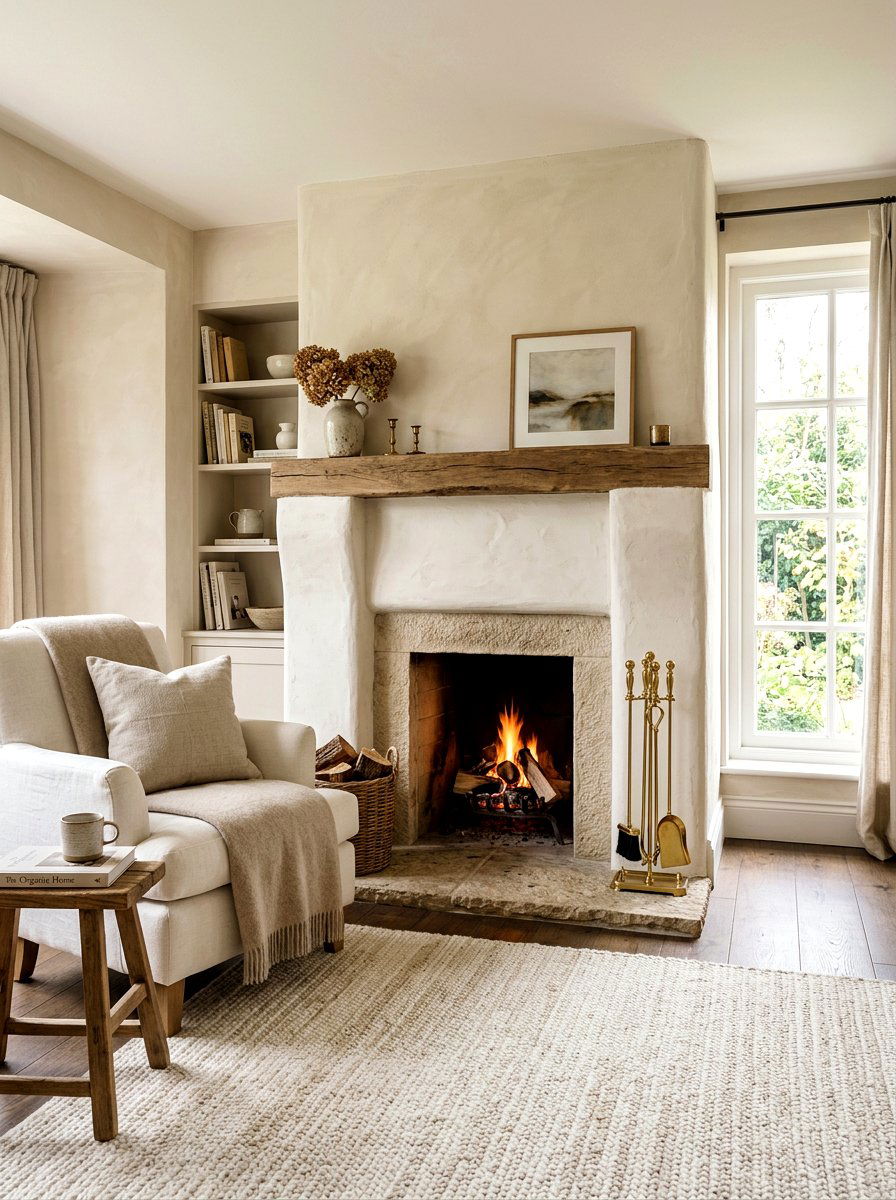 Off white limewash fireplace - 30 limewash fireplace ideas