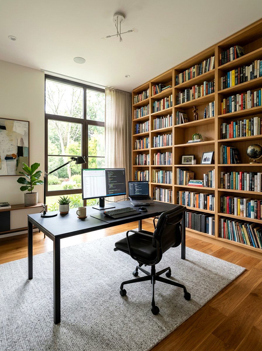 Office Black Desk Wood Bookcase - 30 black and wood decor ideas