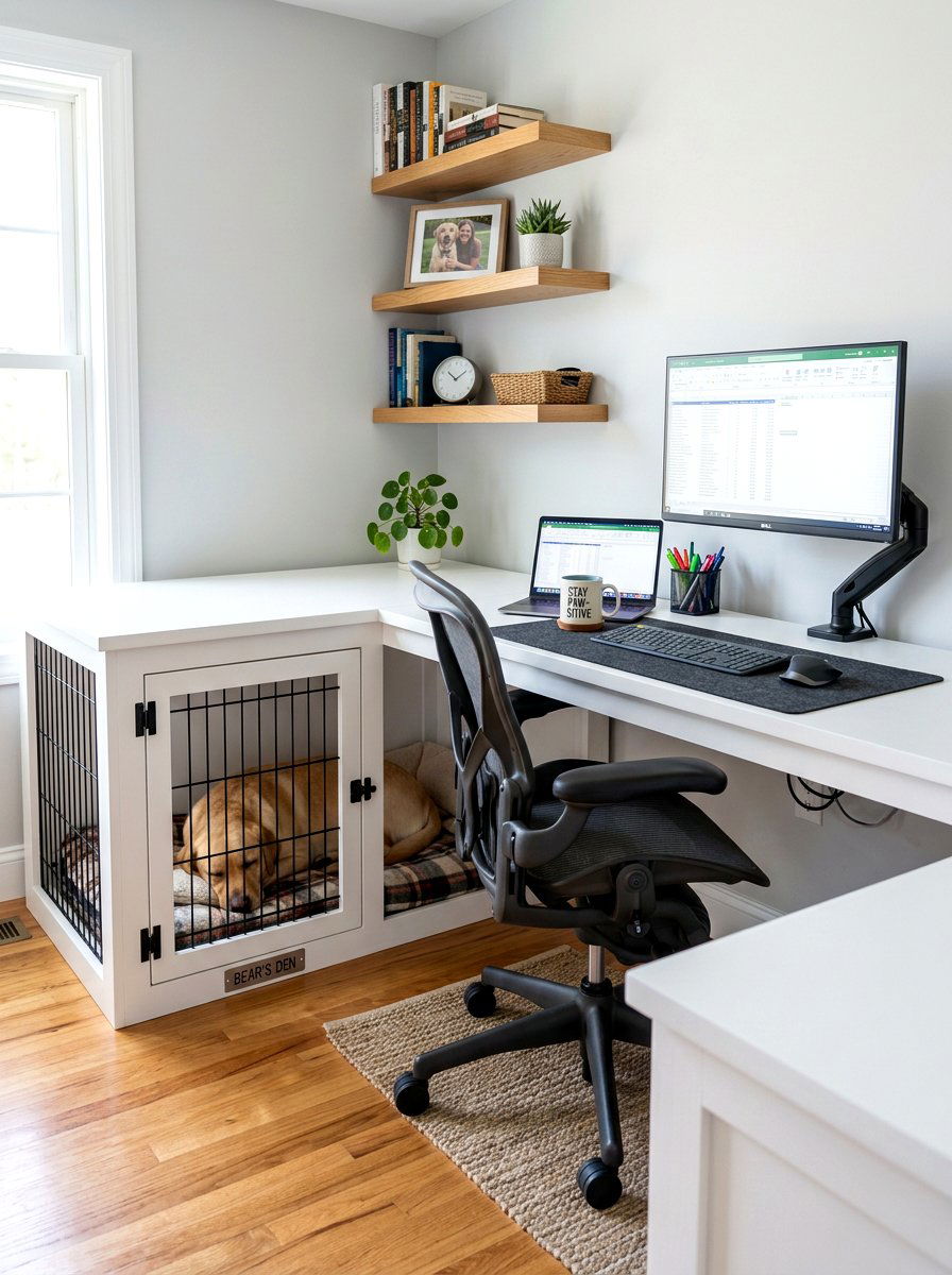 Office Desk Dog Crate - 30 built in dog crate ideas