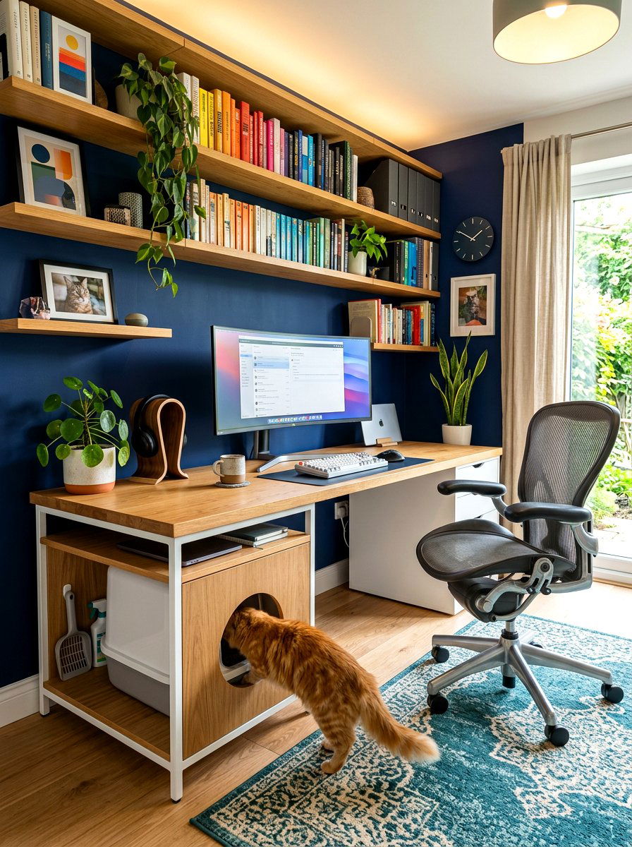 Office Desk Lower Shelf Spot - 30 hidden litter area ideas aesthetic