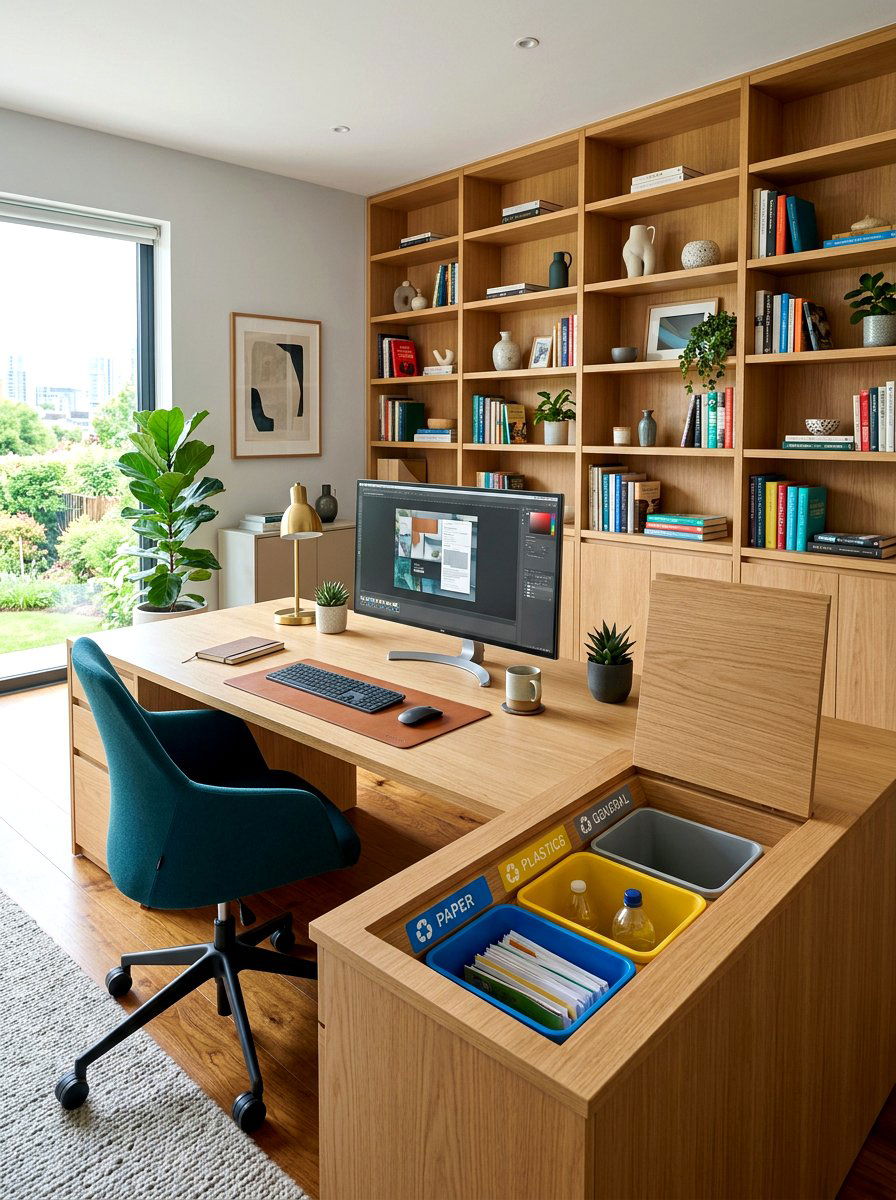 Office Desk With Recycling Compartment - 30 hidden recycling bin ideas