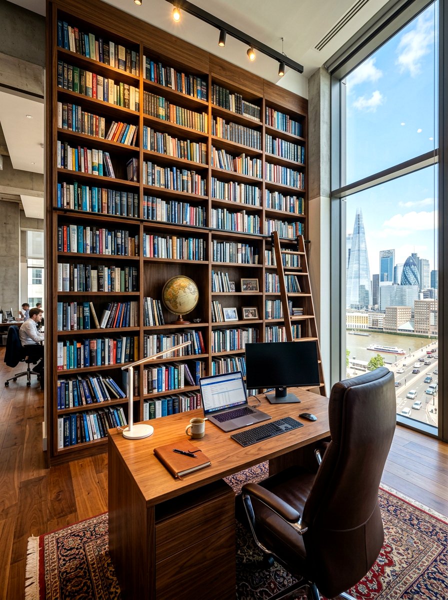 Office Library Wall - 30 aesthetic bookshelf styling apartment ideas