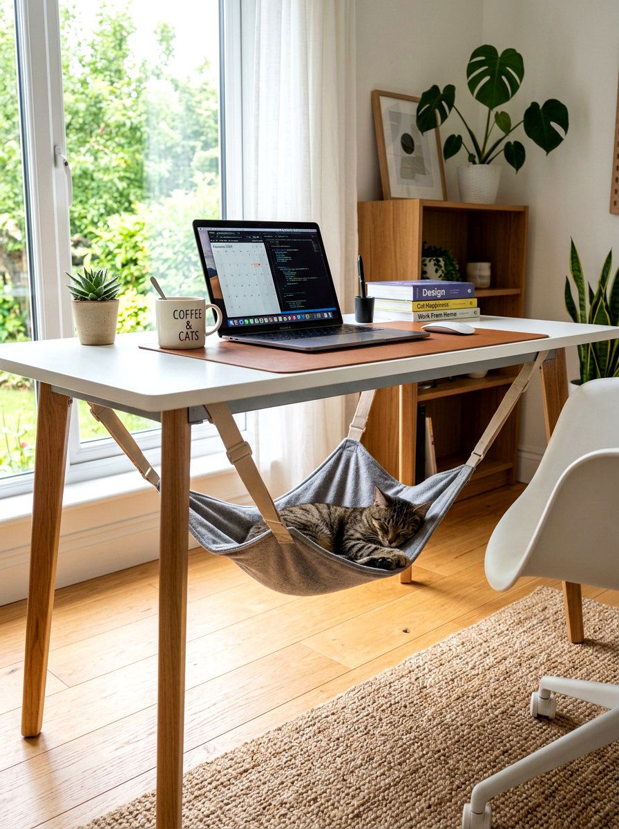 Office cat hammock - 30 pet room ideas