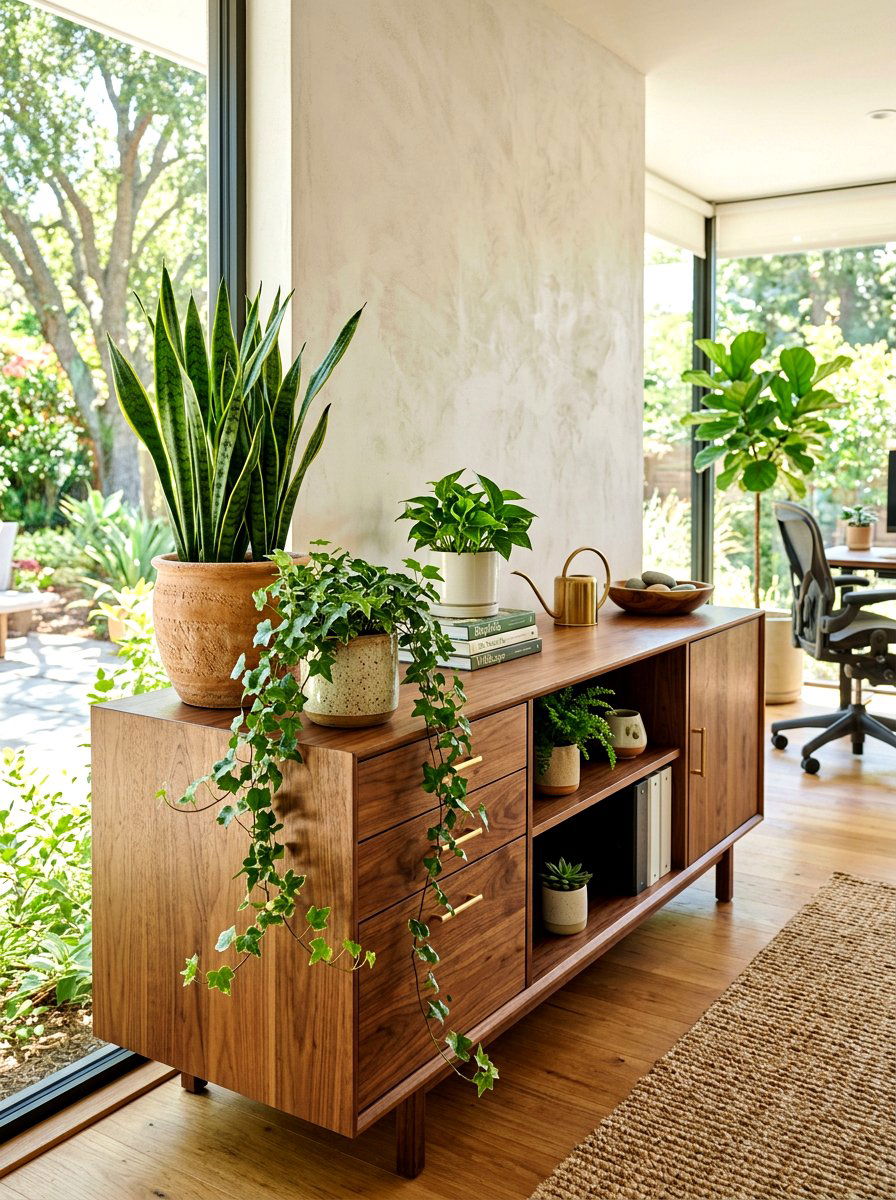 Office credenza with plants - 30 office credenza styling ideas