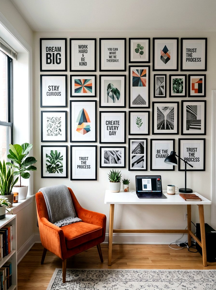 Office gallery wall - 30 office accent wall ideas
