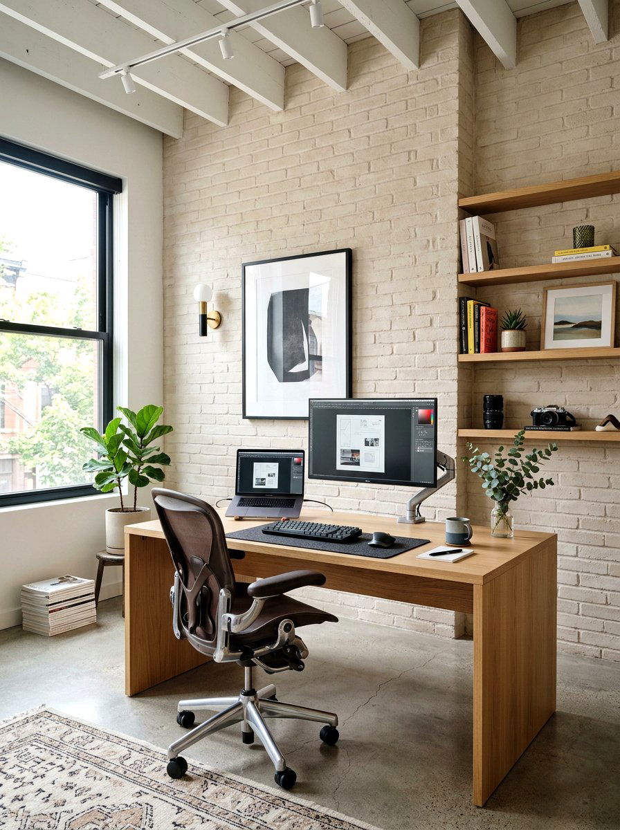 Office limewash brick backdrop - 30 limewashed brick wall ideas
