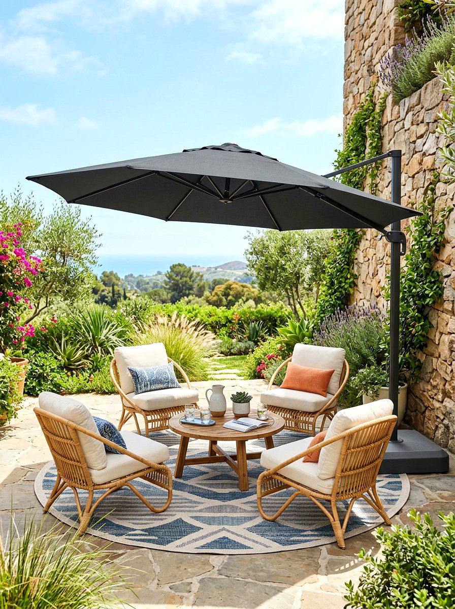 Offset hanging umbrella - 30 garden umbrella ideas