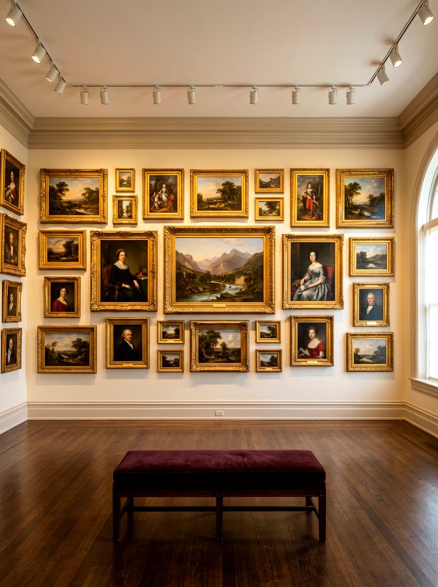 Oil Painting Gallery Wall - 30 old money lounge ideas