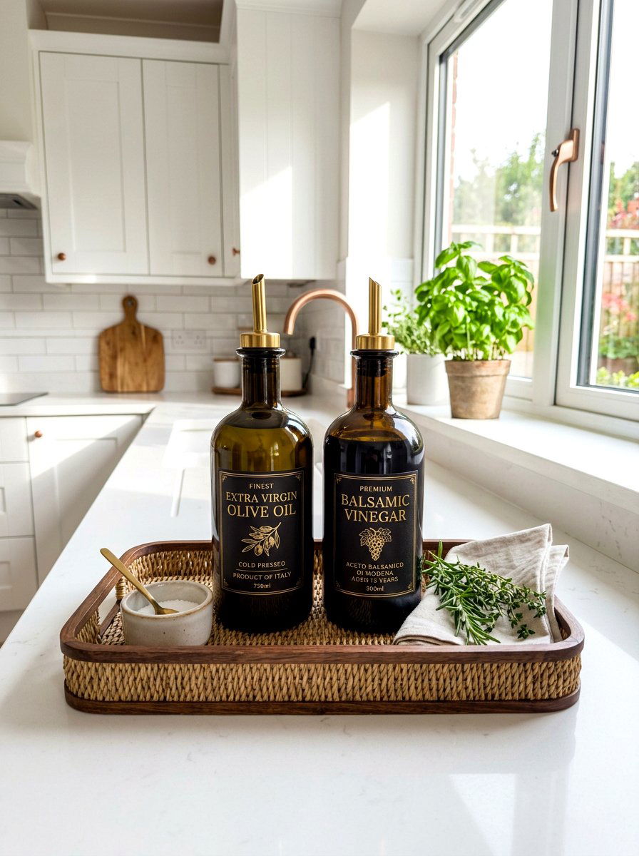 Oil and vinegar bottle set - 30 food container organization ideas