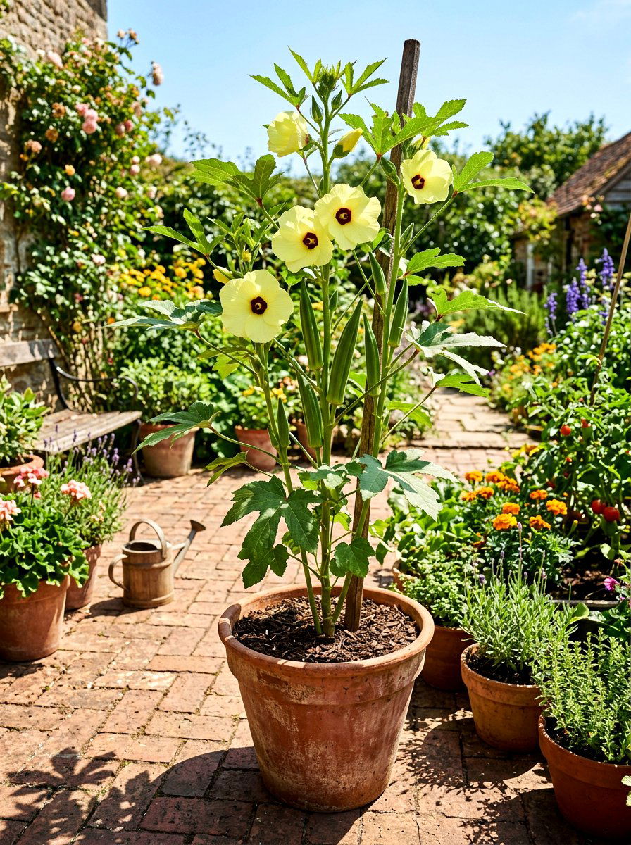 Okra Pot - 30 vegetable container garden ideas