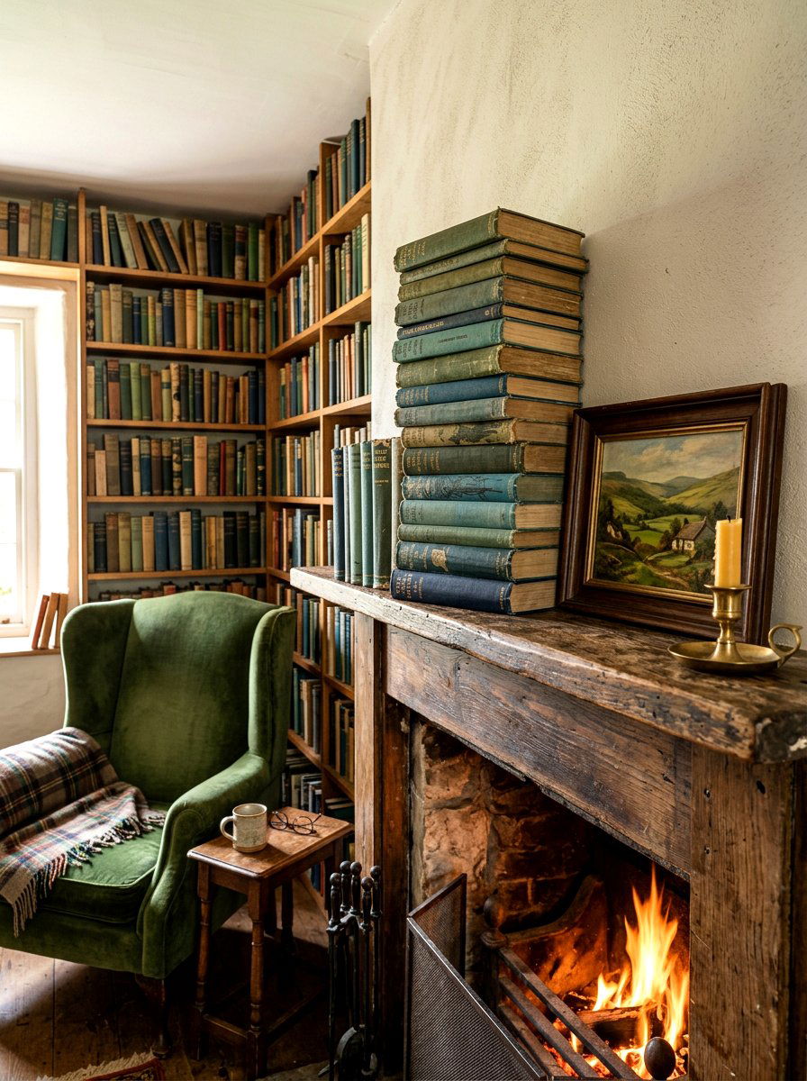 Old Book Stack - 30 vintage mantel styling ideas