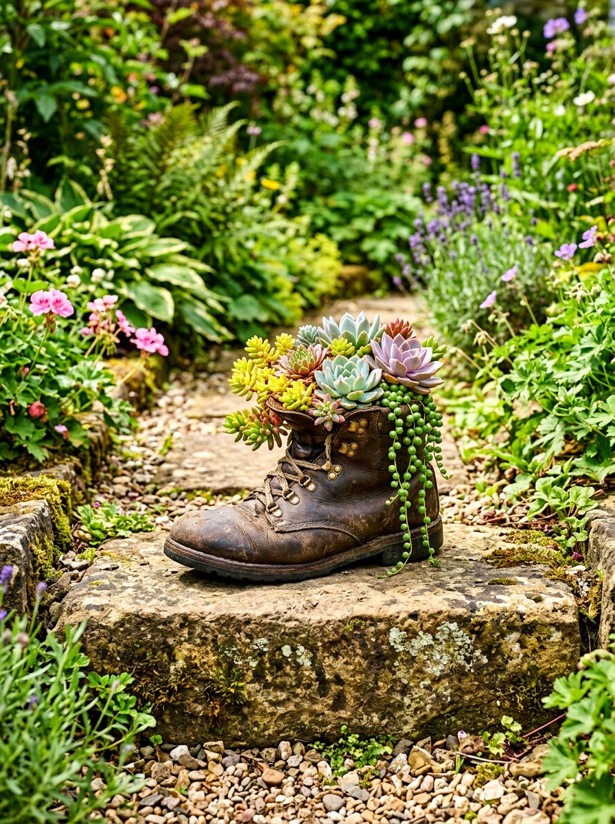 Old Boot Planter - 30 rustic container garden ideas
