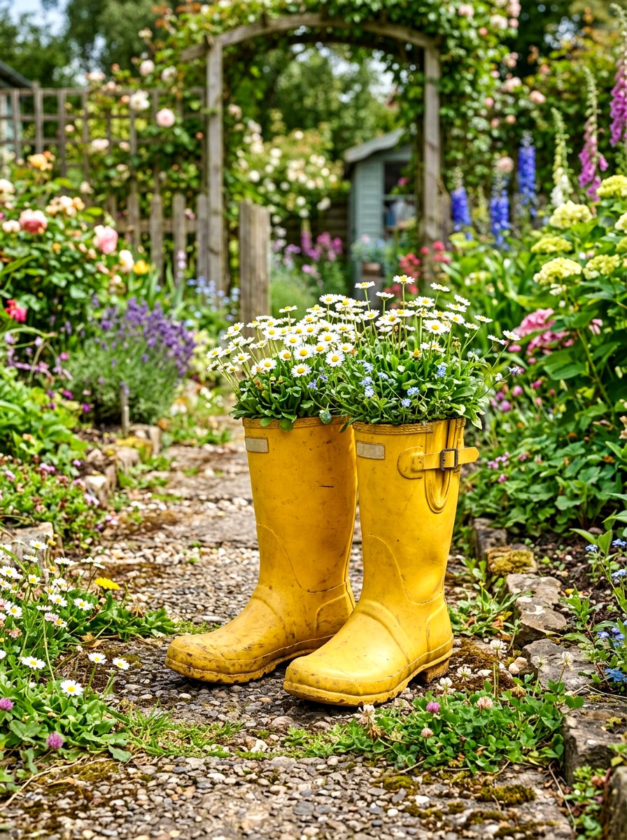 Old Boot Planter - 30 budget container garden ideas