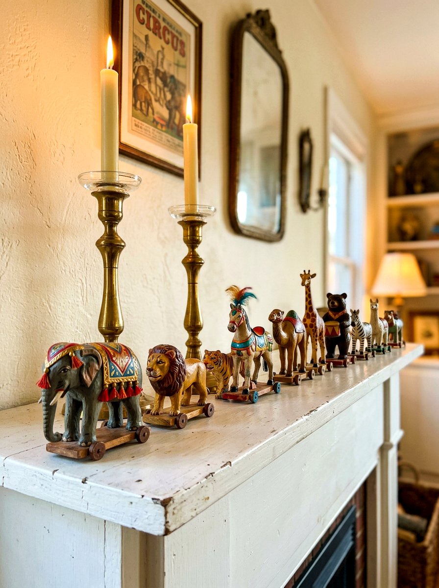 Old Circus Animal Figurine Parade - 30 vintage toy decor ideas