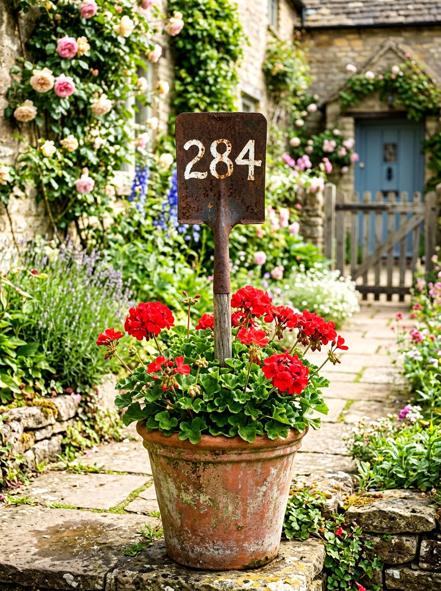Old Shovel House Number - 30 repurposed garden decor ideas