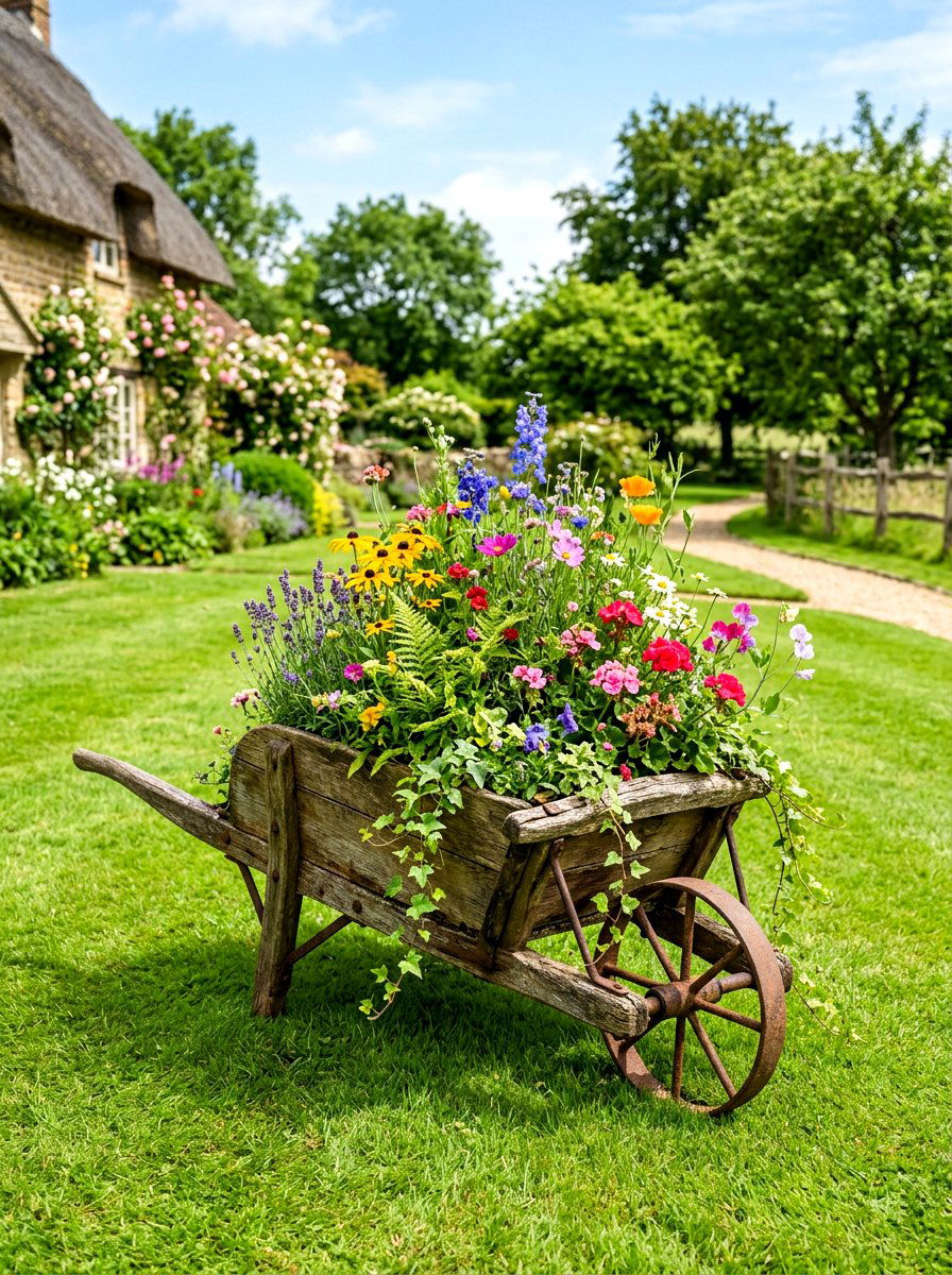 Old Wheelbarrow Garden - 30 rustic container garden ideas