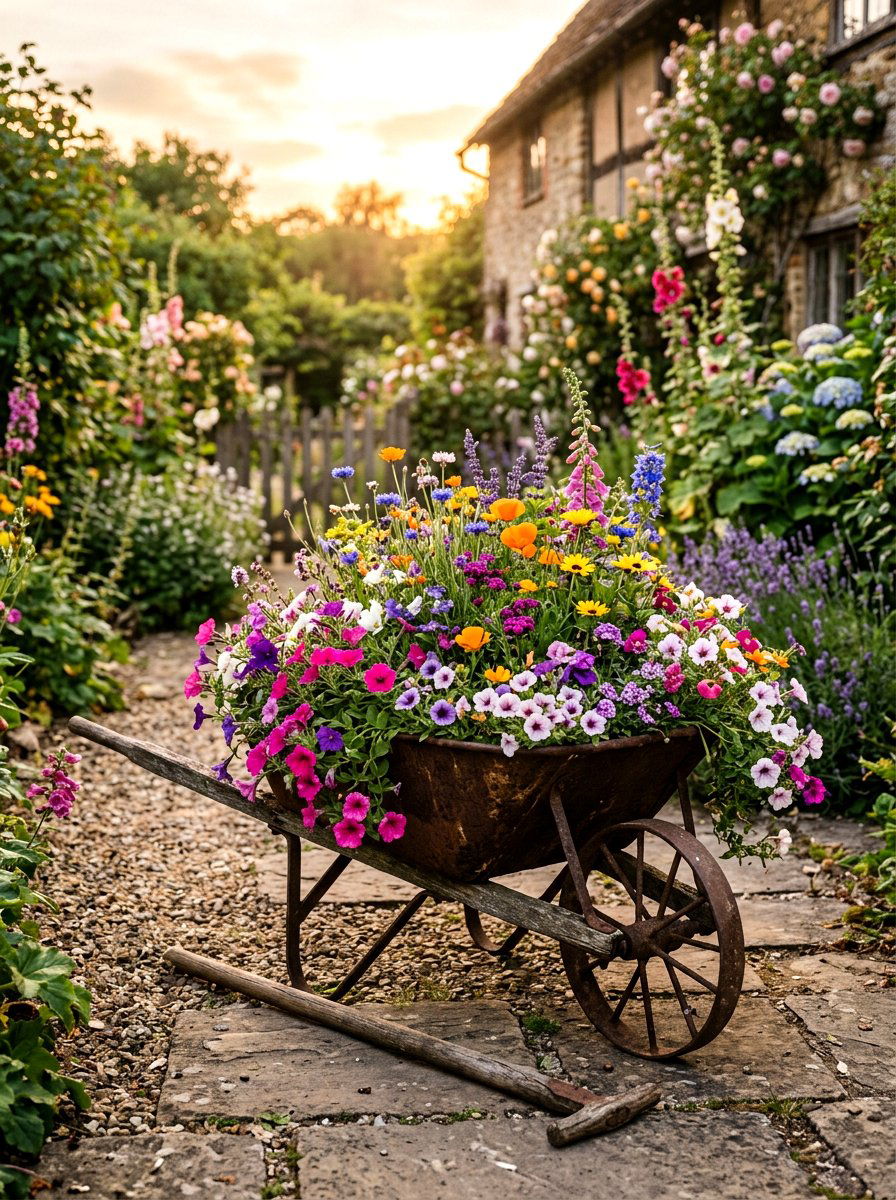 Old Wheelbarrow Garden - 30 budget container garden ideas