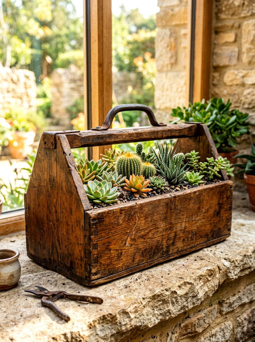 Old Wood Toolbox - 30 rustic planter ideas