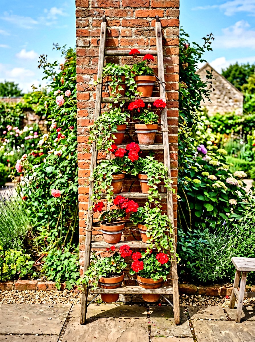 Old Wooden Ladder - 30 repurposed garden decor ideas