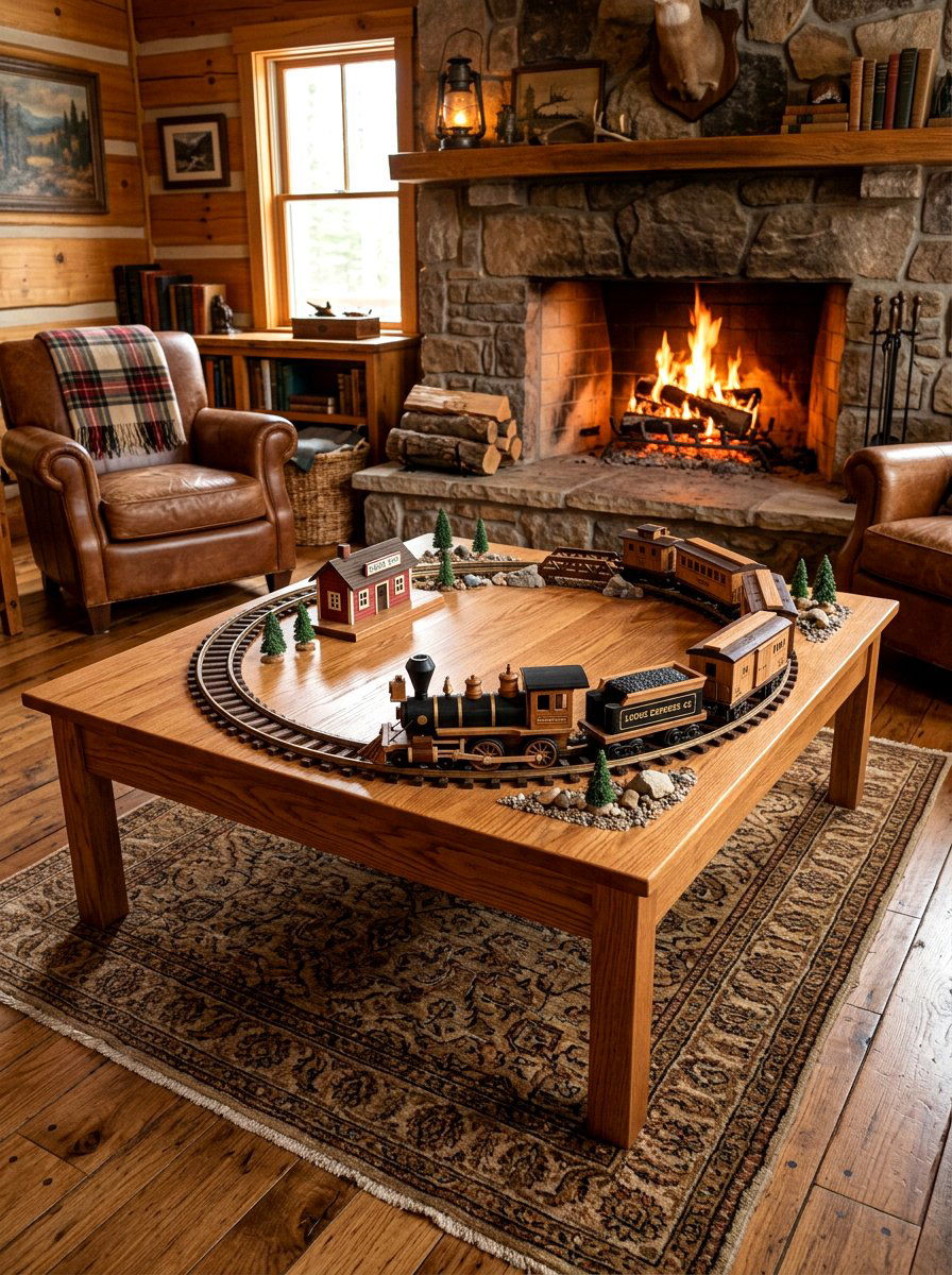 Old Wooden Train Set Coffee Table