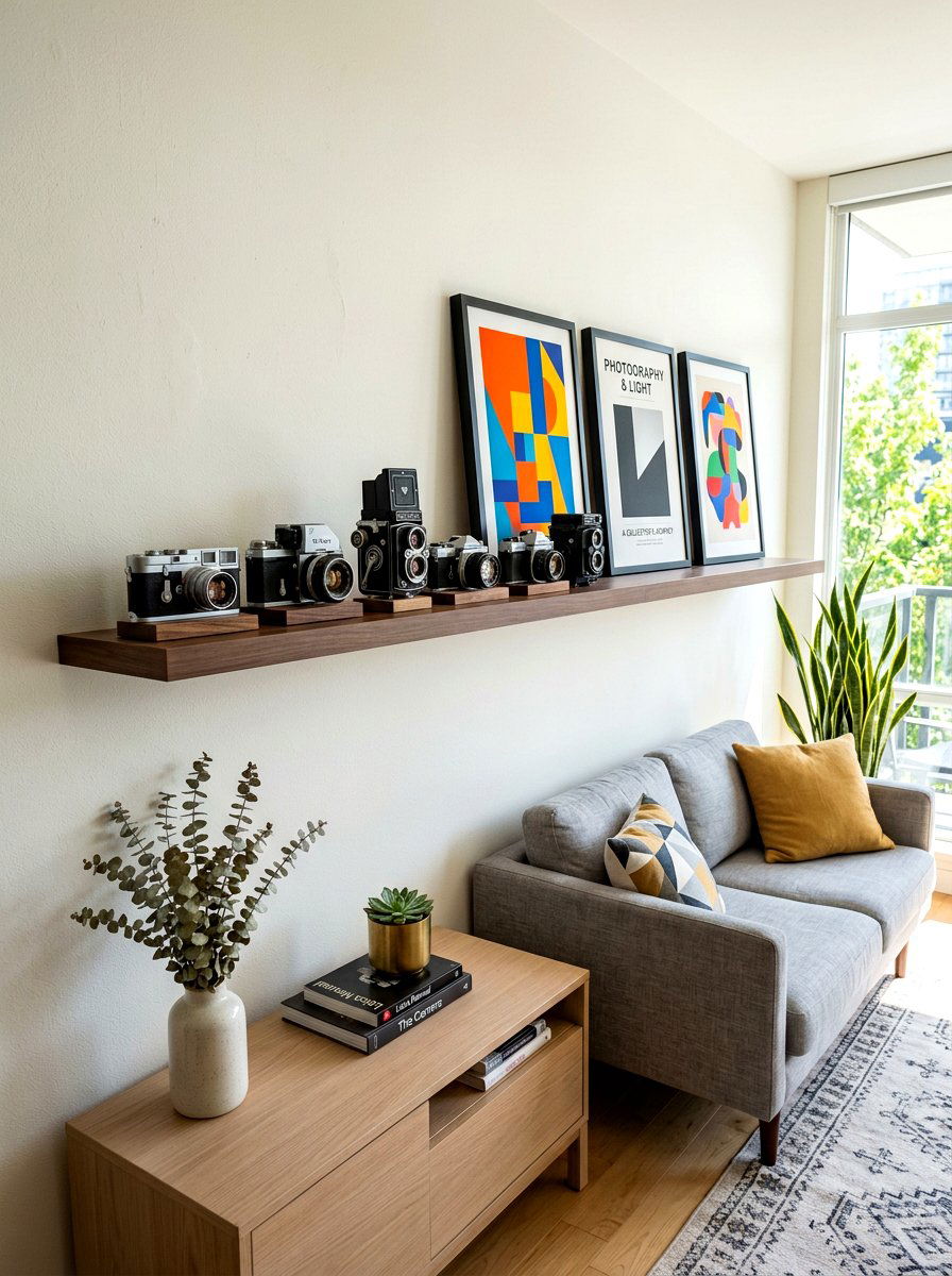 Old camera collection shelf display - 30 heirloom decor ideas