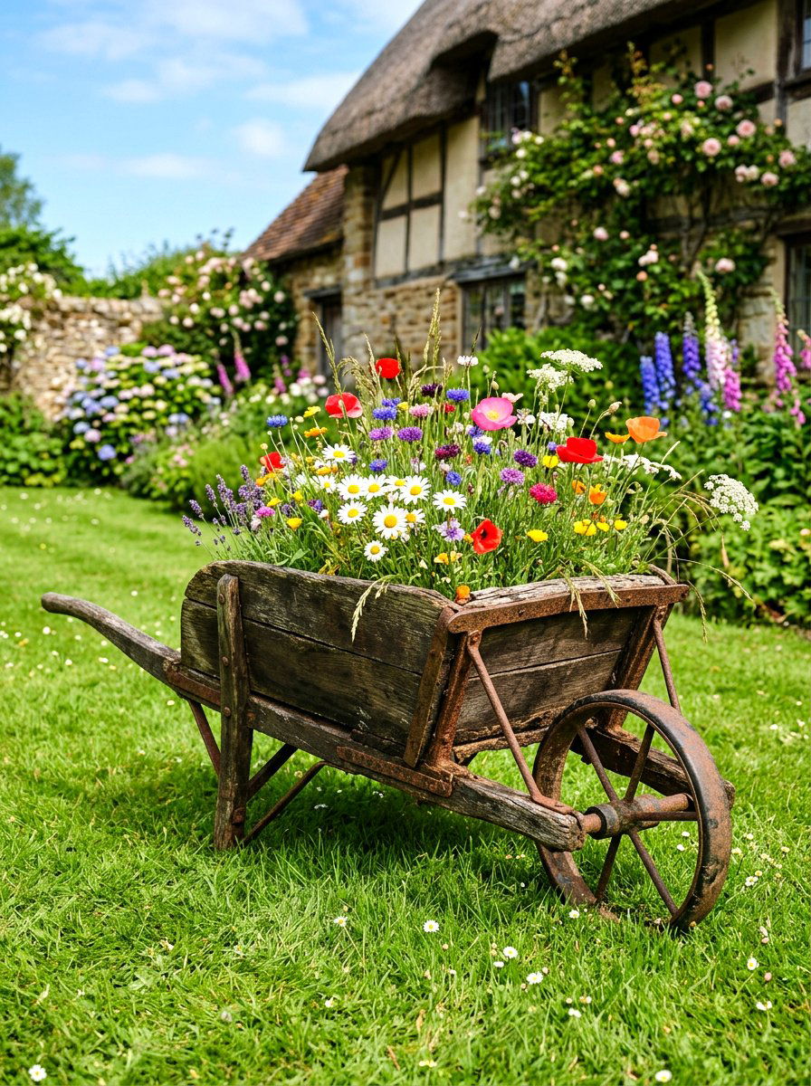 Old wheelbarrow planter - 30 garden planter ideas