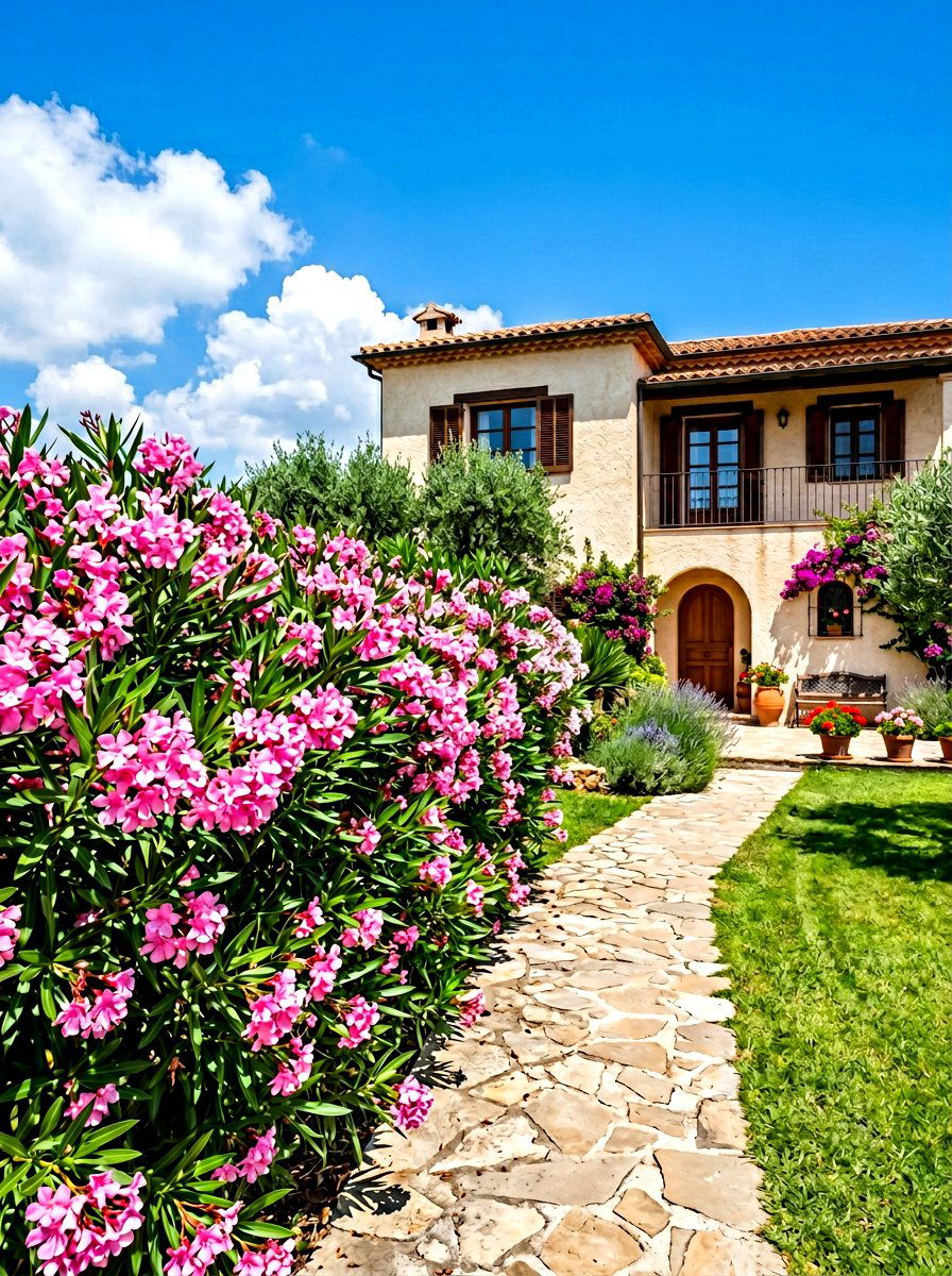Oleander Privacy Border - 30 house front hedge ideas