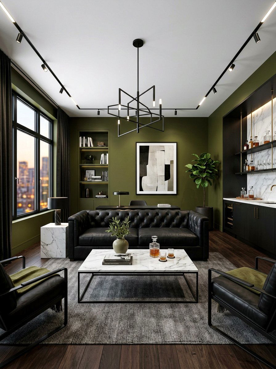 Olive And Black Modern Lounge - 30 deep olive lounge ideas