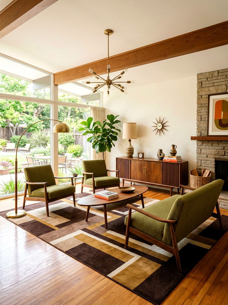 Olive And Chocolate Brown Mid Century Modern Living Room - 30 forest green and brown living room ideas