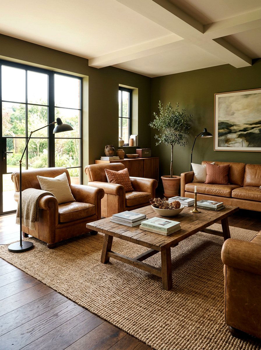 Olive And Tan Leather - 30 deep olive lounge ideas
