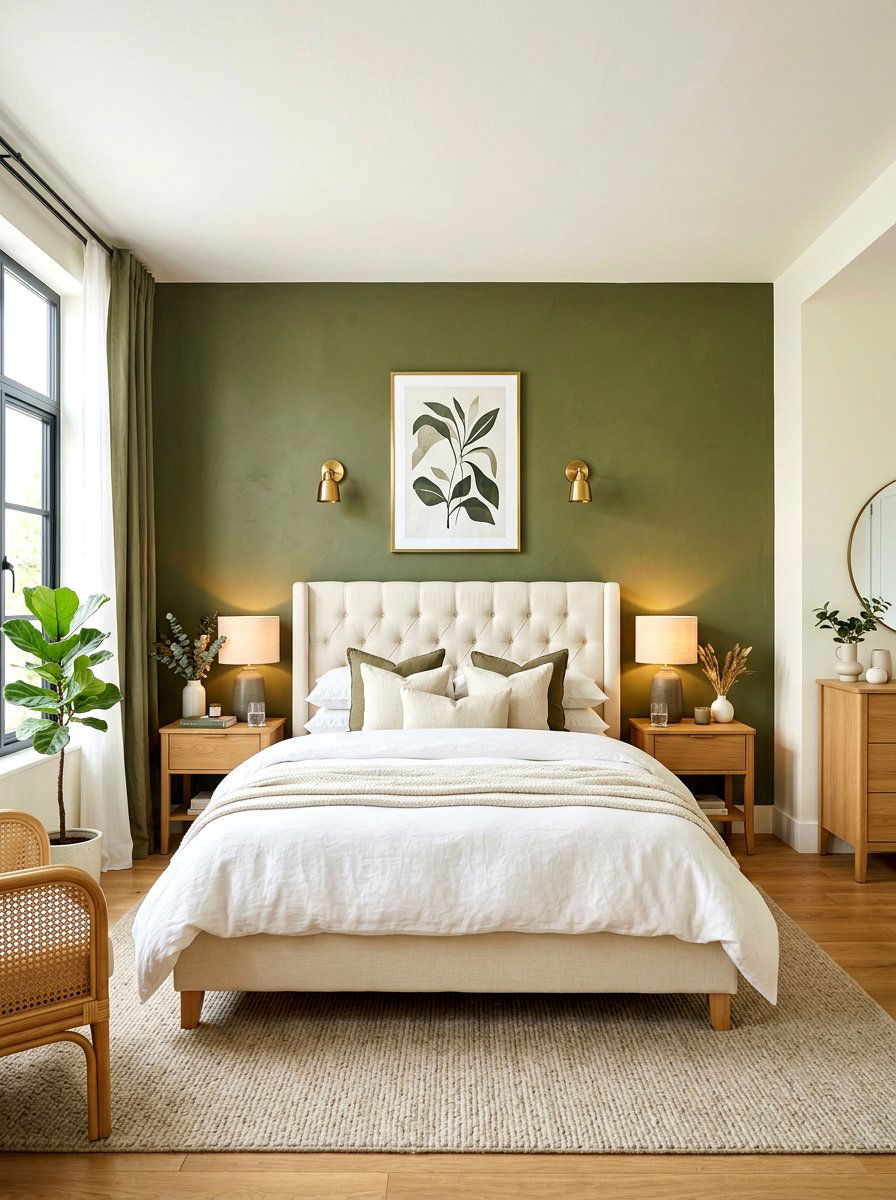 Olive Green Accent Wall Bedroom - 30 olive and cream bedroom ideas