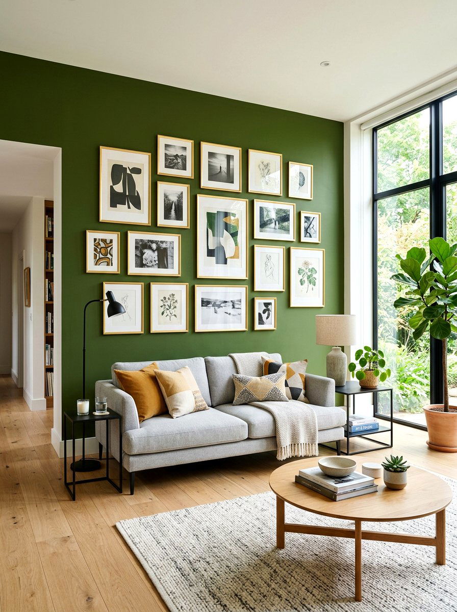 Olive Green Accent Wall - 30 deep olive lounge ideas
