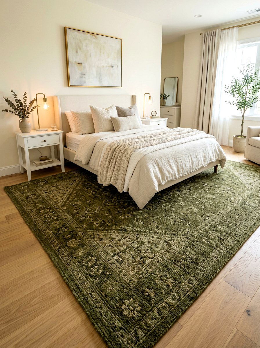 Olive Green Area Rug In Cream Bedroom - 30 olive and cream bedroom ideas
