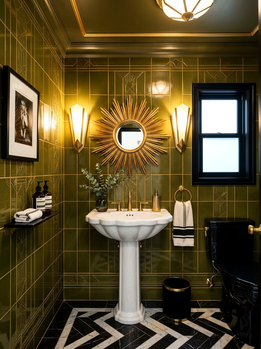 Olive Green Art Deco Powder Room - 30 olive powder room ideas
