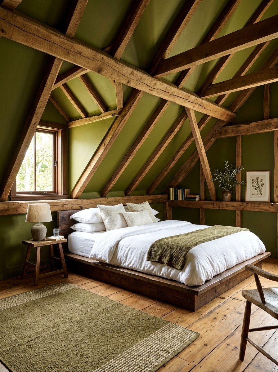 Olive Green Attic - 30 tiny room big color ideas