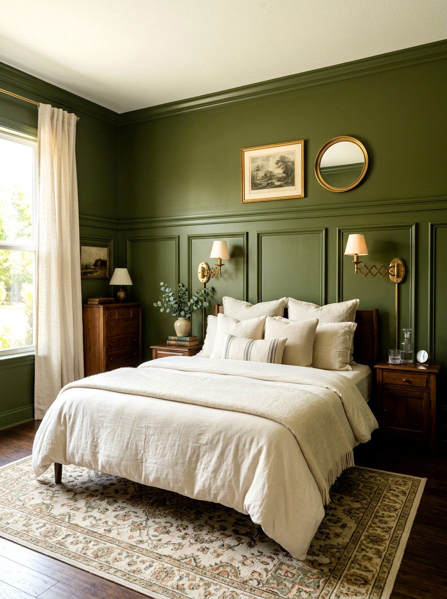 Olive Green Bedroom - 30 color drenched bedroom ideas