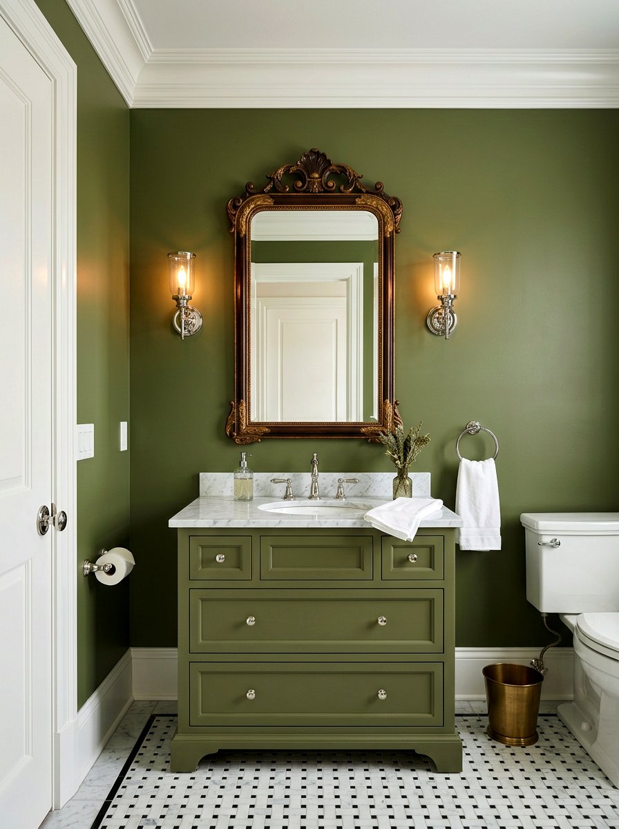 Olive Green Classic Powder Room - 30 olive powder room ideas