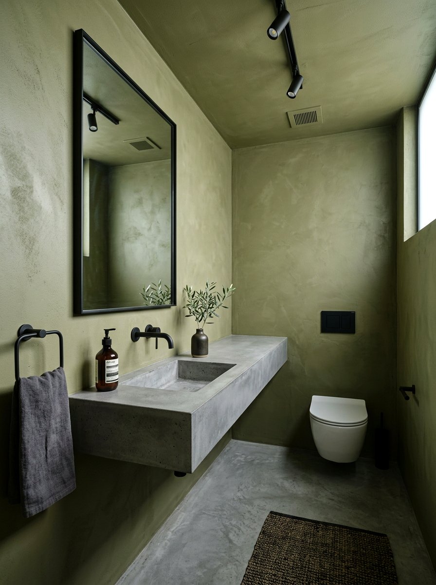 Olive Green Concrete Powder Room - 30 olive powder room ideas